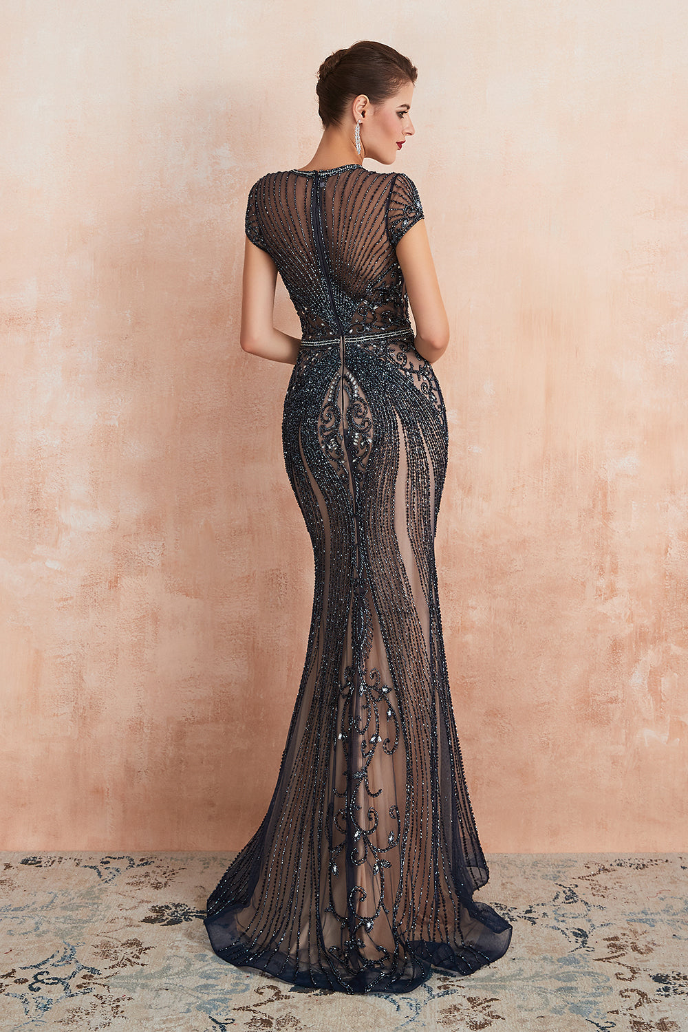 Long Mermaid Jewel Tulle Bread Evening Formal Dresses