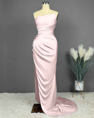 Elegant Long Mermaid Strapless Satin Prom Dresses