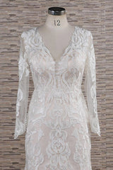 Chic Plus Size Long Sleeves V-neck Appliques Mermaid Wedding Dress
