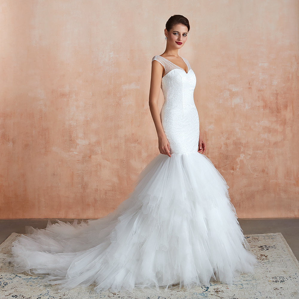 Elegant Long Sweetheart Lace-up Mermaid Tulle Wedding Dress