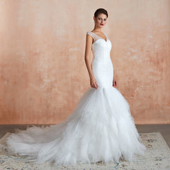 Elegant Long Sweetheart Lace-up Mermaid Tulle Wedding Dress