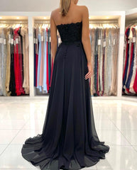 Elegant Black Long A-line Sweetheart Chiffon Prom Dress with Slit