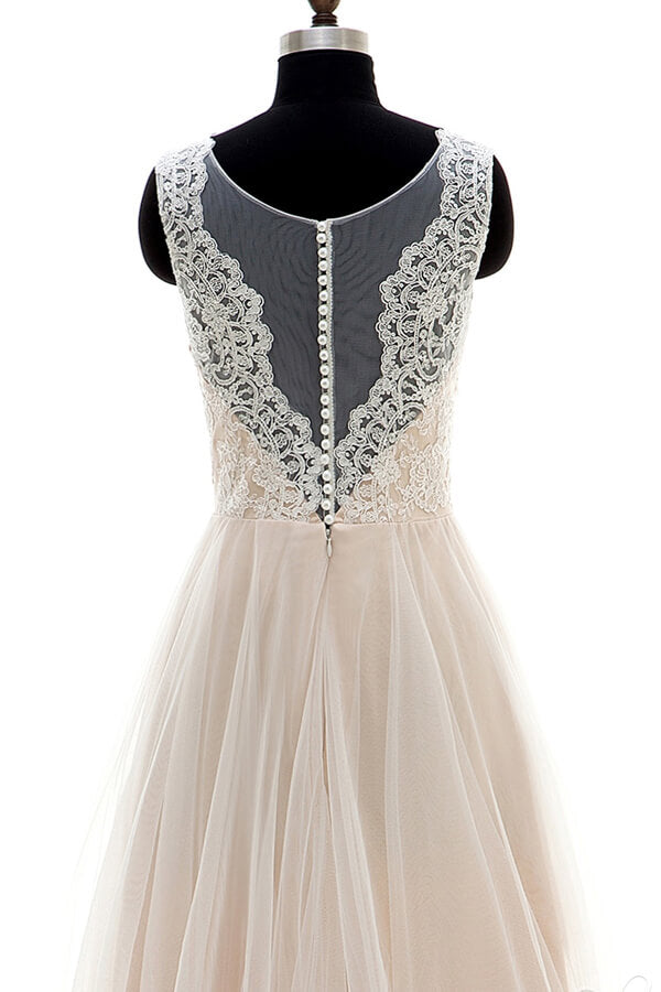Long A-line Lace Tulle Floor Length Wedding Dress