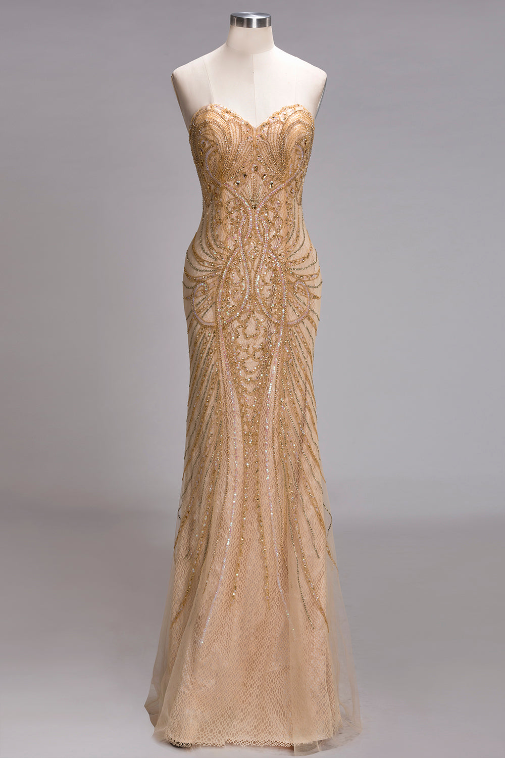 Long Strapless Mermaid Sequined Formal Evening Dresses with Beads
