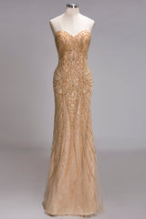 Long Strapless Mermaid Sequined Formal Evening Dresses with Beads