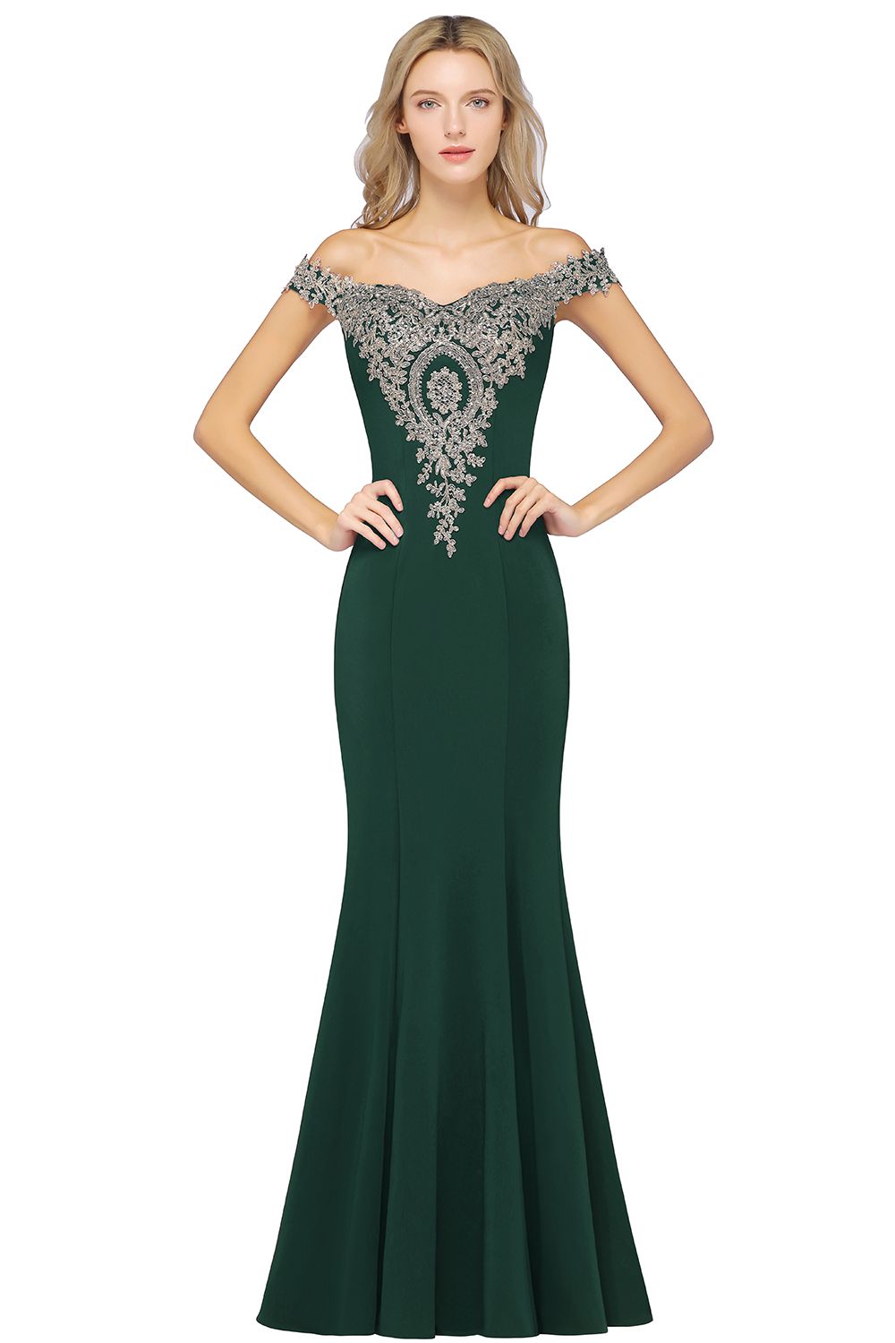 Long Off the Shoulder Mermaid Floor Length Bridesmaid Dress with Lace Appliques