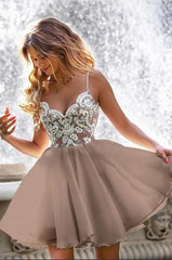 Short A-line Sweetheart Spaghetti Straps Chiffon Homecoming Dress