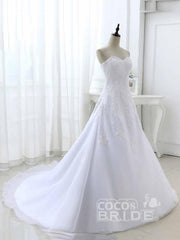 Elegant White Long Sweetheart Lace-Up A-line Wedding Dresses