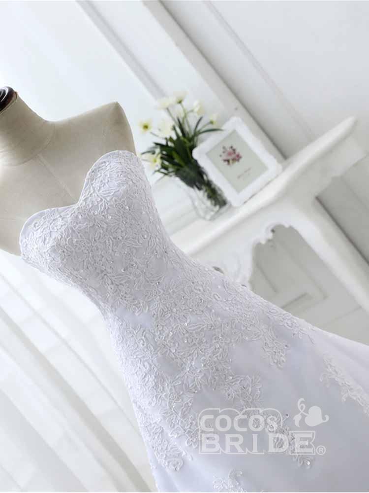 Elegant White Long Sweetheart Lace-Up A-line Wedding Dresses