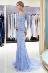 Long Sleeve Mermaid Floor Length Sequins Formal Party Dresses