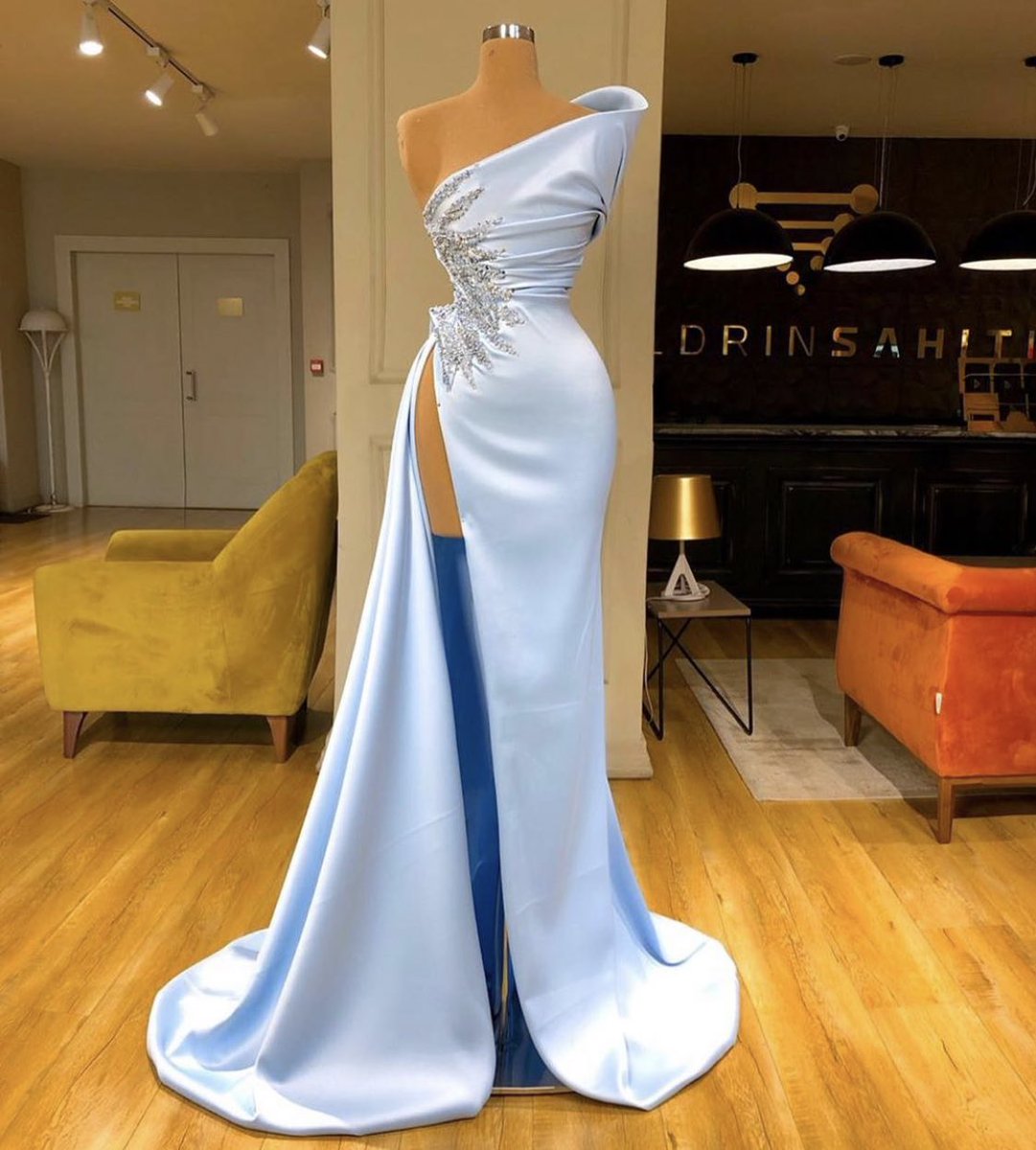 Elegant Long Mermaid One Shoulder Satin Prom Dresses with Slit
