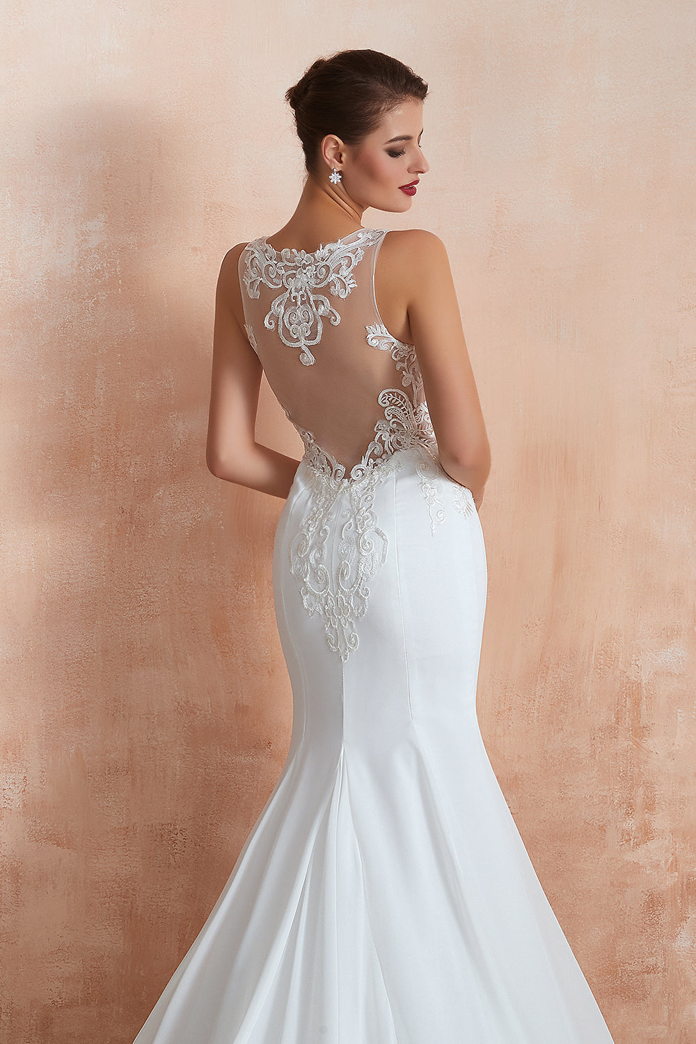 Chic Long Applique Lace Satin Tulle Mermaid Wedding Dress