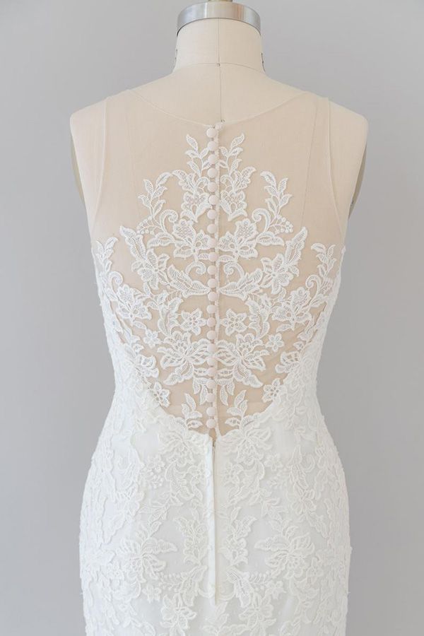 Long Tulle Lace Illusion Appliques Mermaid Wedding Dress