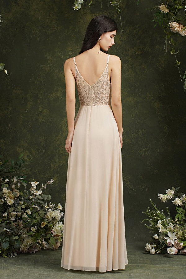 Elegant Long A-line V-neck Satin Backless Formal Evening Dress