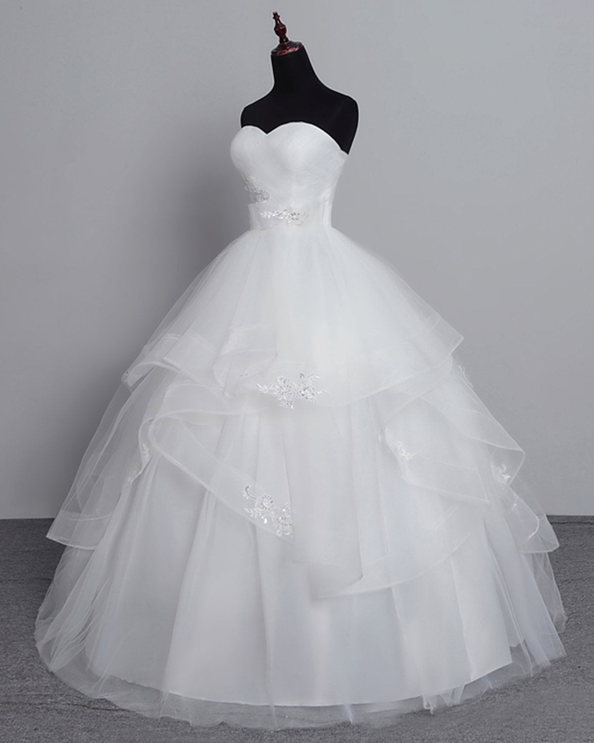White Long Ball Gown Tulle Layered Strapless Vintage Wedding Dress