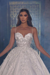 Charming Long Ball Gown Sweetheart Satin Lace Backless Wedding Dress with Train