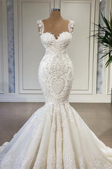 Gorgeous Long Mermaid Sweetheart Ruffles Lace Wedding Dress