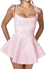 Chic Short A-line Spaghetti Straps Sleeveless Ruffle Mini Homecoming Dress