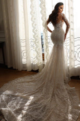 Long Mermaid Sweetheart Tulle Lace Wedding Dresses with Sleeves