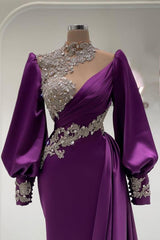 Long Sleeves High Neck Sparkle Beaded Mermaid Formal Evening Dress
