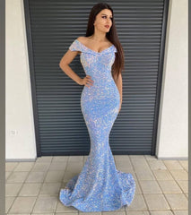 Luxury Off the Shoulder Sweetheart Sequins Floor Length Mermaid Prom Dress