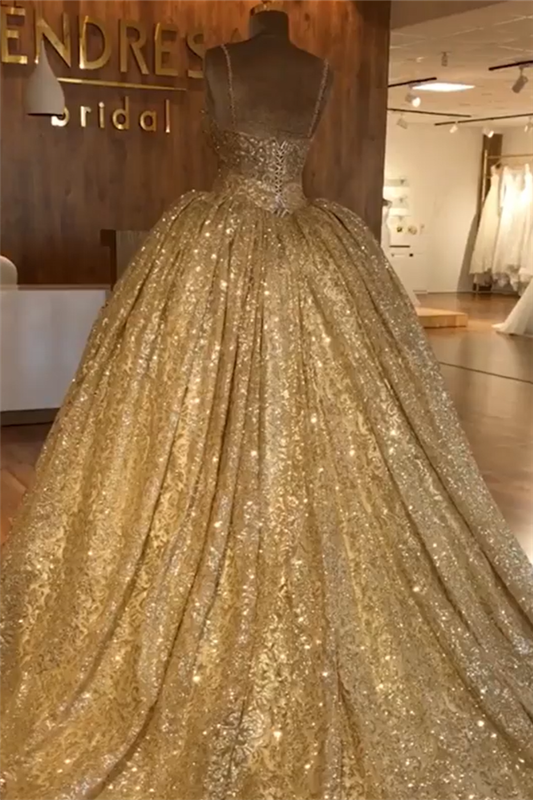 Long Sweetheart Spaghetti Straps Tulle Ball Gown Prom Dress