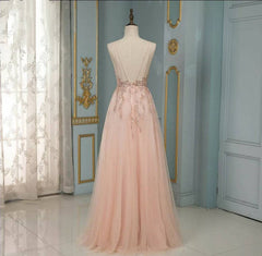 Long A-line V-neck Spaghetti Straps Backless Sequins Ruffles Tulle Prom Dress