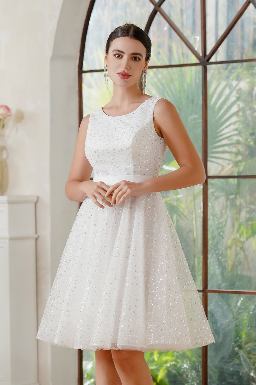 Elegant Short A-line Sleeveless Chiffon Knee length Formal Prom Dress