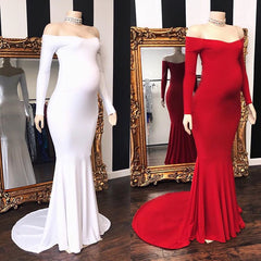 Long Off the Shoulder Floor Length Mermaid Formal Evening Dress with Sleeves