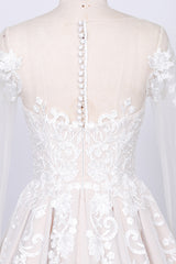 Long Sleeve Sweetheart Appliques Lace Tulle A-line Wedding Dress