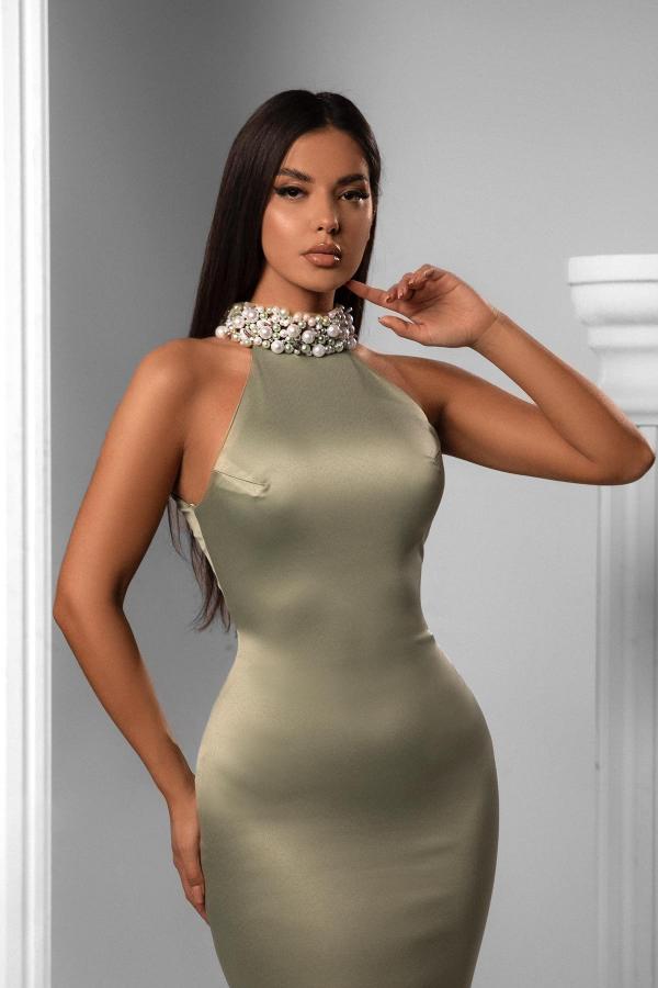 Elegant Long Mermaid Halter Satin Formal Prom Dresses