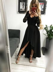 Unique A-line Sweetheart Backless Long Sleeve Appliques Lace High Low Party Dresses