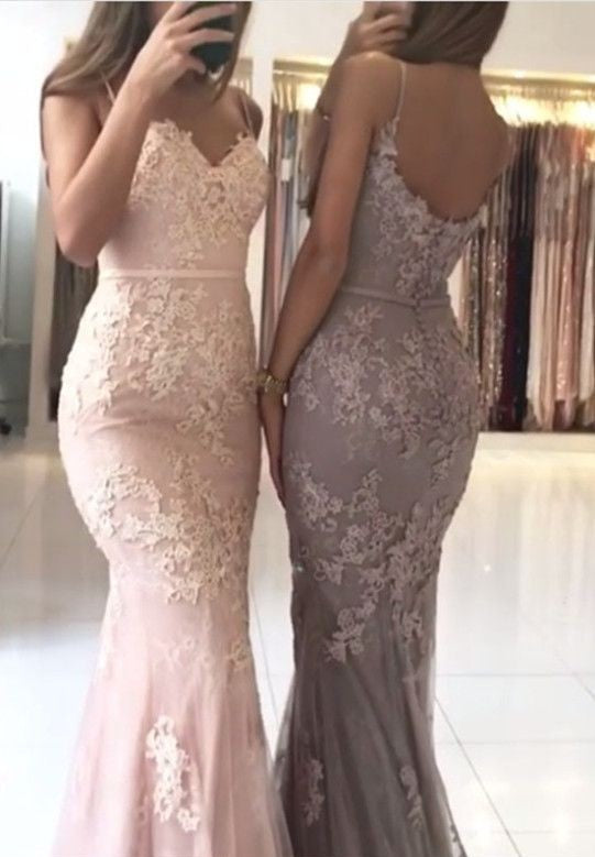 Elegant Long Mermaid Sweetheart Spaghetti Straps Lace Appliques Prom Dress