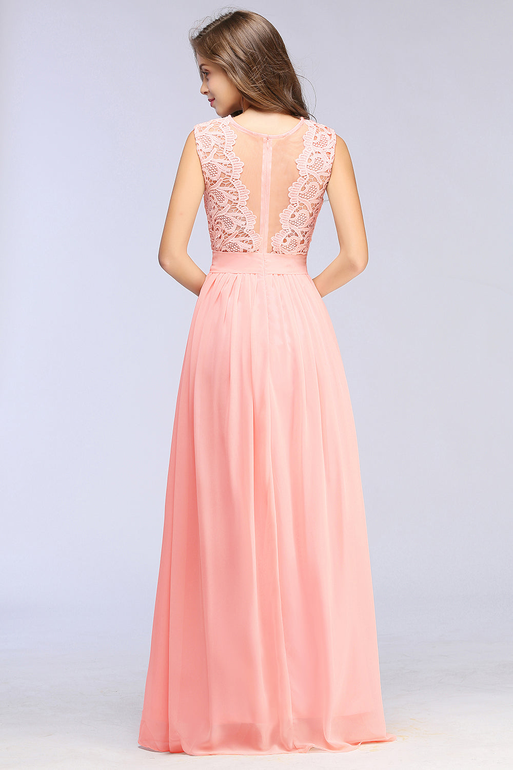 Long A-line Sleeveless Floor Length Lace Chiffon Bridesmaid Dresses