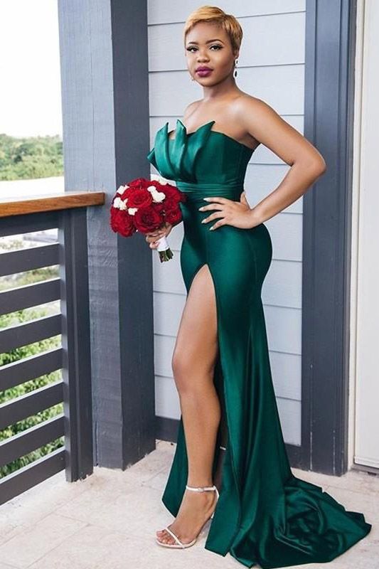 Dark Green Long Mermaid Side Split Bridesmaid Dresses Mixed Styles