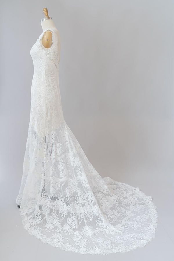 Elegant Long Sweetheart Lace Mermaid White Wedding Dress