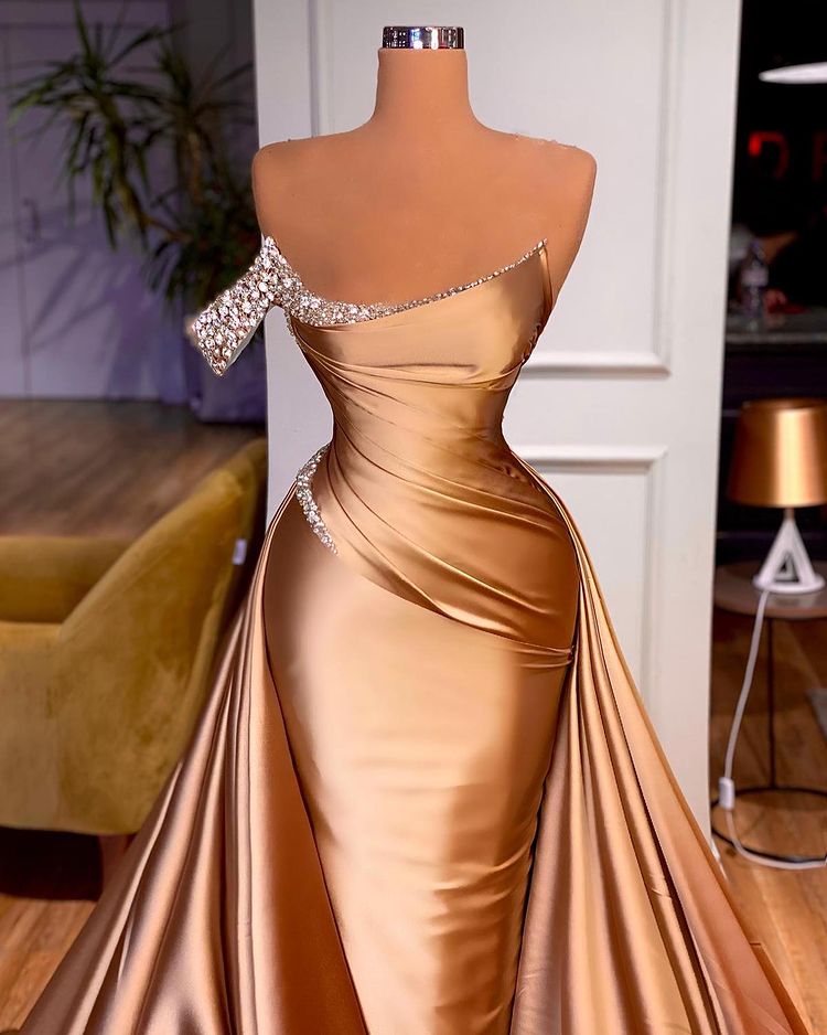 Long Mermaid Off the Shoulder Satin Prom Dress With Ruffle