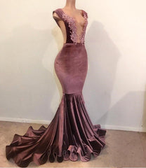Long Mermaid Sleeveless Floor Length Appliques Velvet Prom Dresses