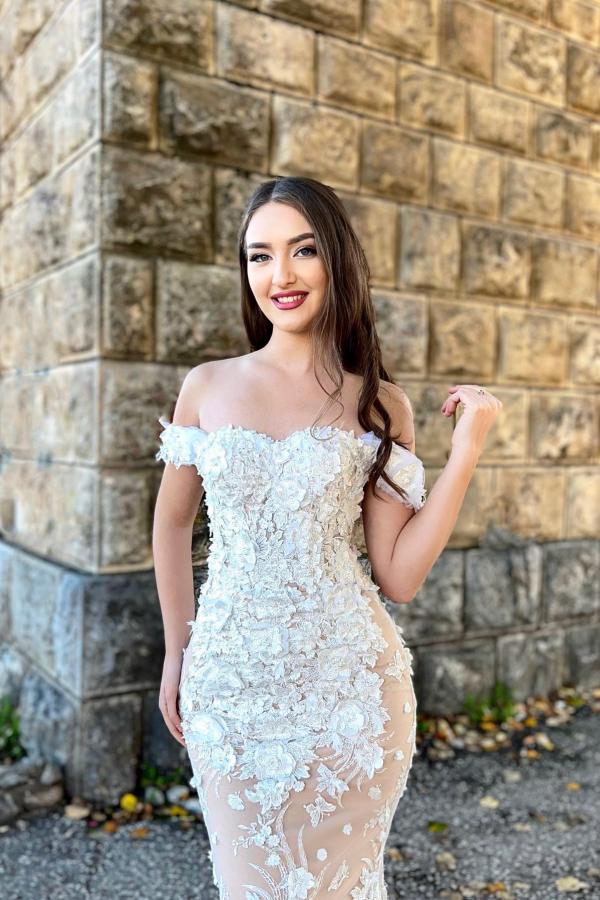 Simple Long Off The Shoulder Mermaid Lace Floor Length Prom Dress