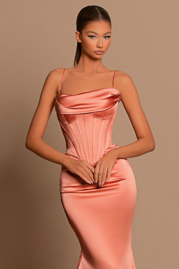 Long Mermaid Spaghetti Straps Satin Formal Prom Dresses