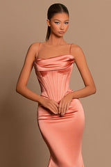 Long Mermaid Spaghetti Straps Satin Formal Prom Dresses