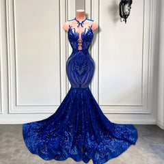 Royal Blue Long Mermaid Sweetheart Sequin Prom Dresses