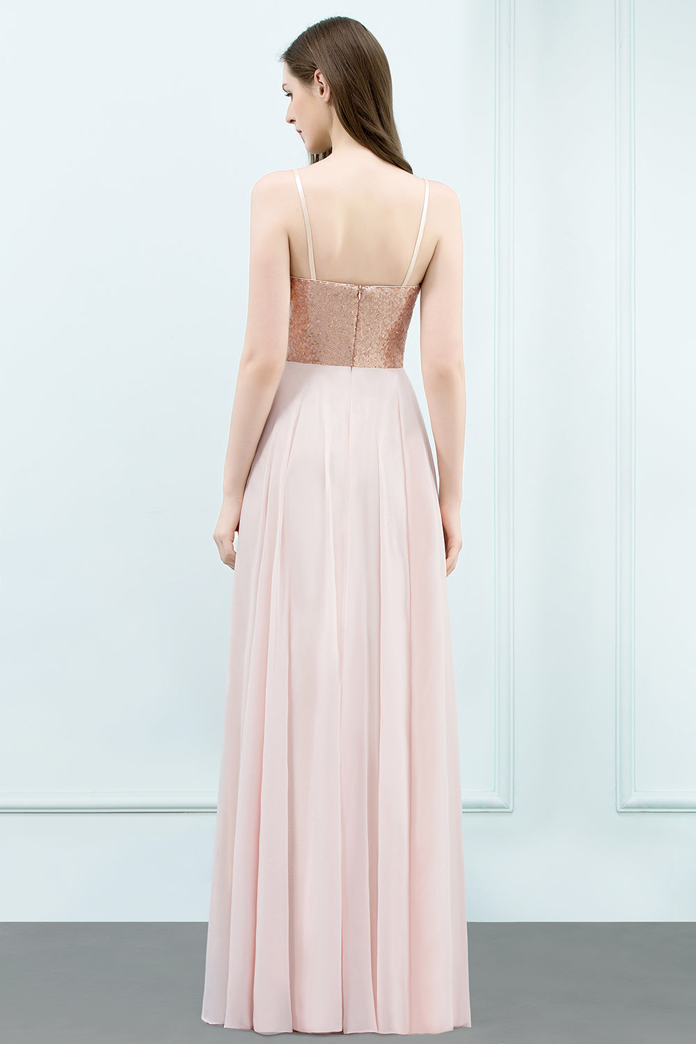 Long Spaghetti Straps Chiffon A-line Evening Dress