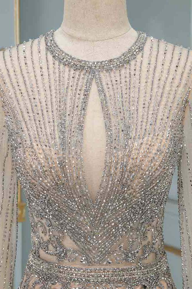 Long Sleeves Keyhole Bateau Mermaid Formal Evening Dress With Beading