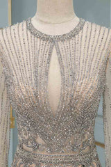 Long Sleeves Keyhole Bateau Mermaid Formal Evening Dress With Beading