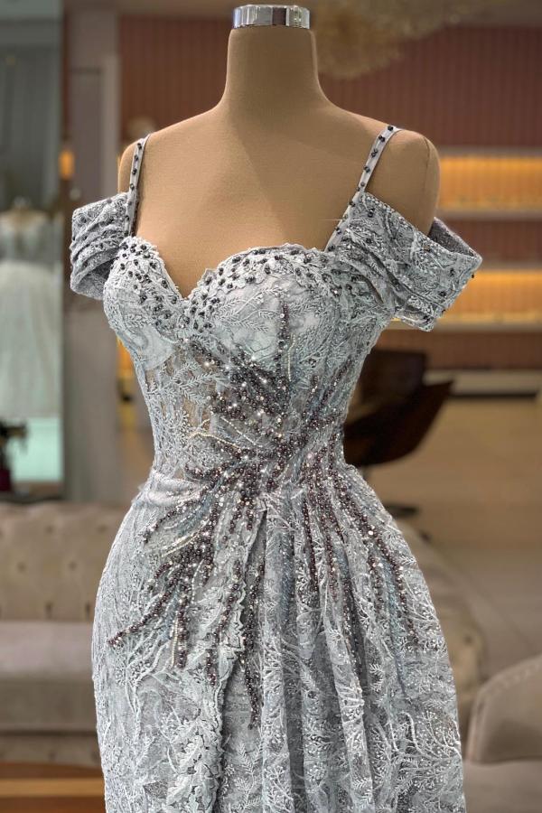 Long Mermaid Off the Shoulder Sweetheart Lace Beading Prom Dress with Cap sleeves