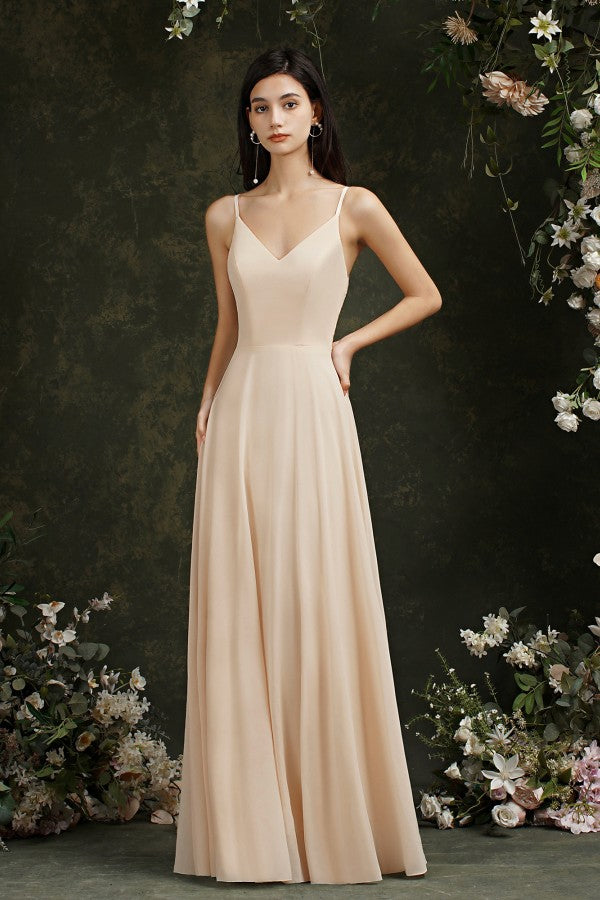Elegant Long A-line V-neck Satin Backless Formal Evening Dress
