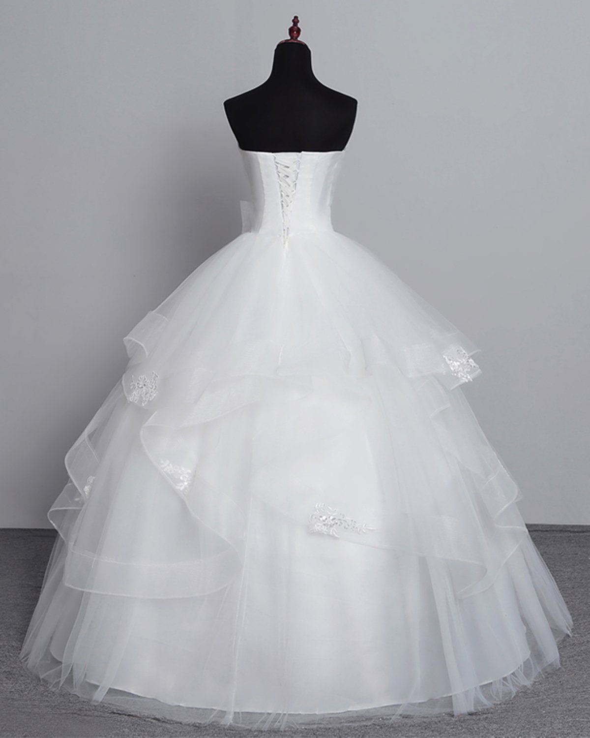 White Long Ball Gown Tulle Layered Strapless Vintage Wedding Dress
