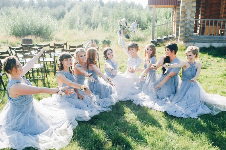 Elegant A-line Multiway Tulle Floor Length Backless Bridesmaid Dresses