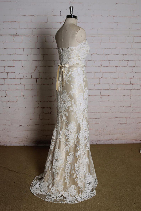 Strapless Appliques Tulle Long Mermaid Wedding Dress